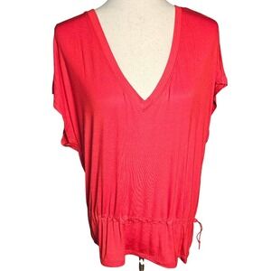SOFT Vibrant Cabi Red V-Neck Top With Drawstring Waist. Rayon MED